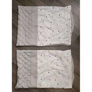 Pillow Covers White Brown Embroidered Quilted 20x26 Standard Pillowcase